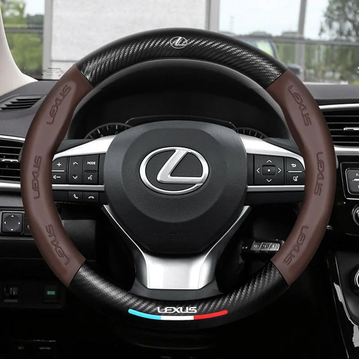 "3D geprägter Lederlenkradbezug, rutschfest, luxuriöses Design, universelle Passform, idealer Schutz und Komfort fürs Auto."
