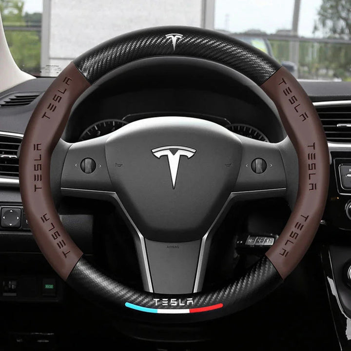 "3D geprägter Lederlenkradbezug, rutschfest, luxuriöses Design, universelle Passform, idealer Schutz und Komfort fürs Auto."
