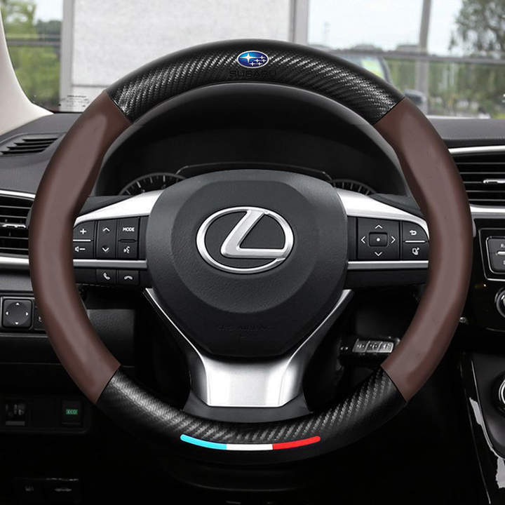 "3D geprägter Lederlenkradbezug, rutschfest, luxuriöses Design, universelle Passform, idealer Schutz und Komfort fürs Auto."