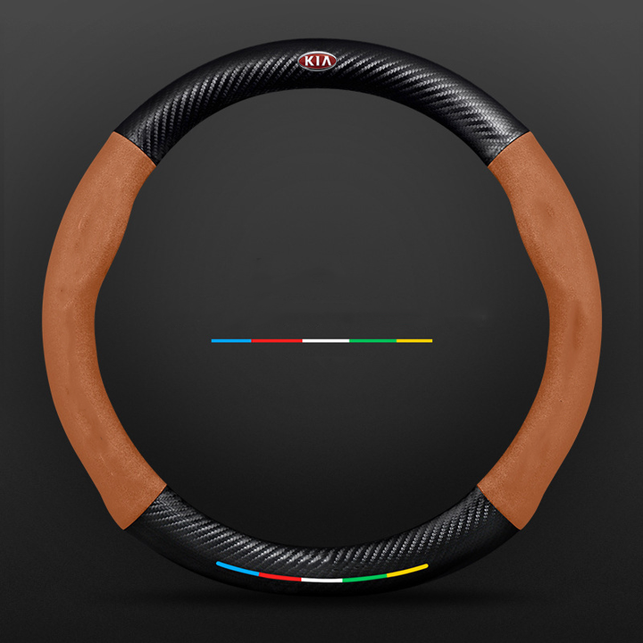 "3D geprägter Lederlenkradbezug, rutschfest, luxuriöses Design, universelle Passform, idealer Schutz und Komfort fürs Auto."