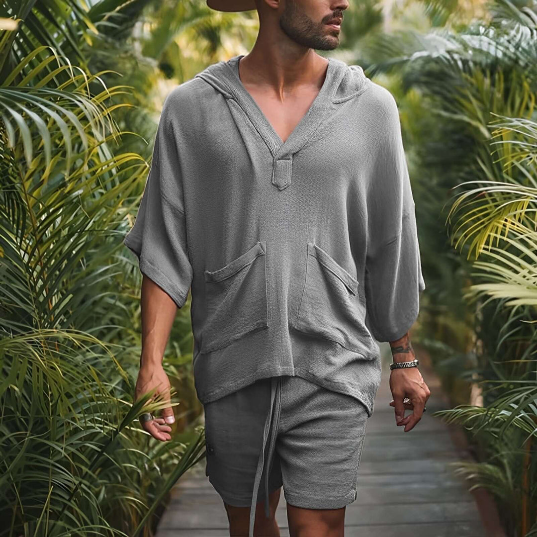 Herren Boho Zweiteiler: Hemd & Shorts Set