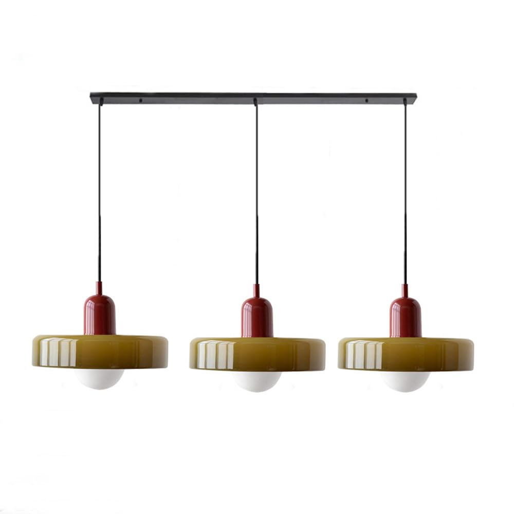 Bauhaus-Pendelleuchte aus farbigem Glas, 3 Köpfe