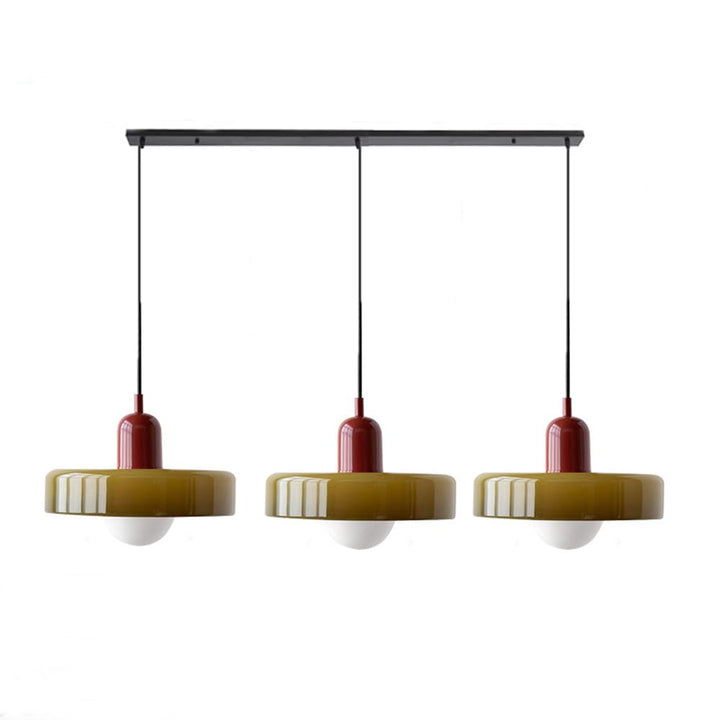 Bauhaus-Pendelleuchte aus farbigem Glas, 3 Köpfe