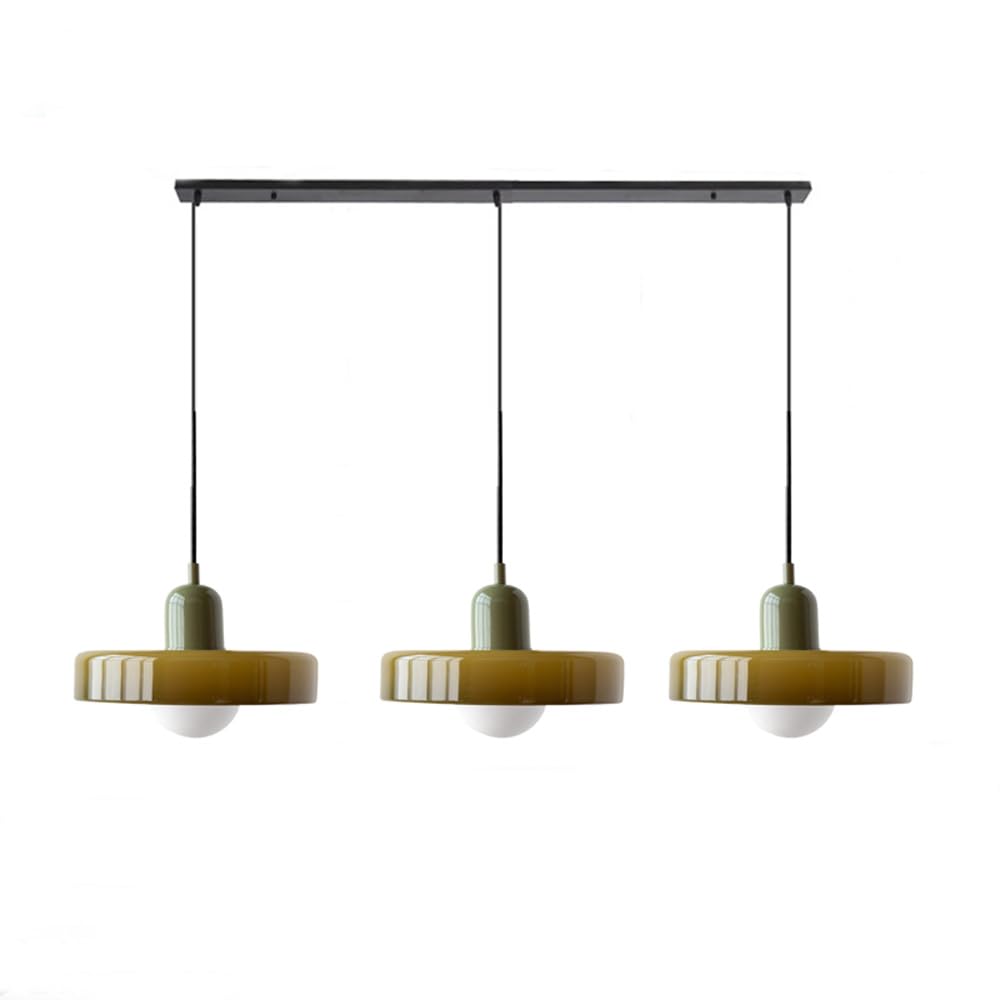 Bauhaus-Pendelleuchte aus farbigem Glas, 3 Köpfe