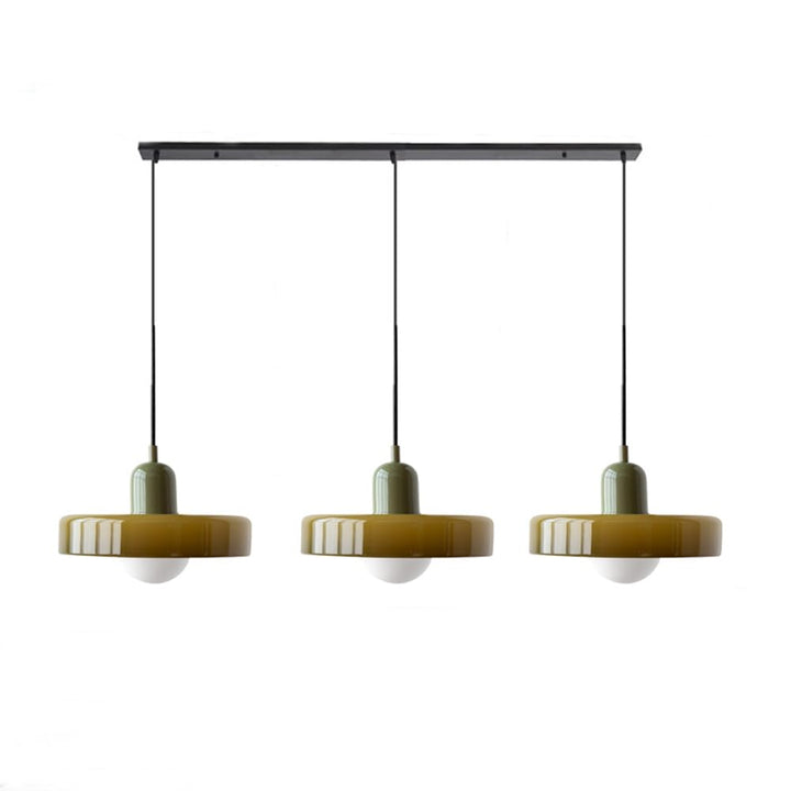 Bauhaus-Pendelleuchte aus farbigem Glas, 3 Köpfe