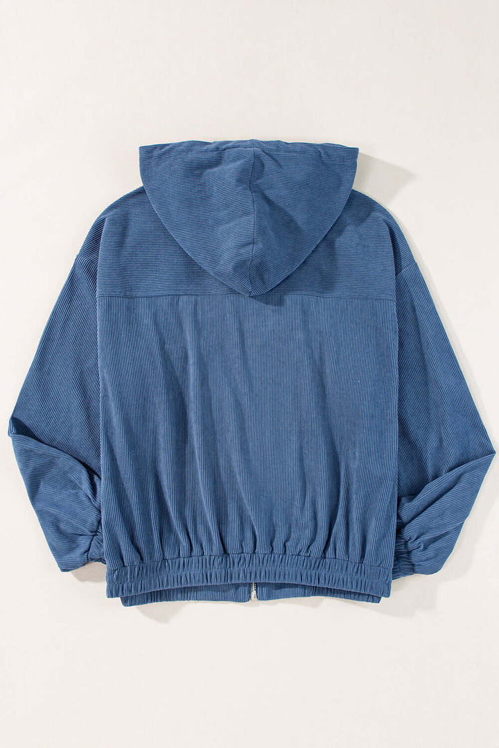 Blaugrüne Cordjacke mit Kapuze & Kordelzug