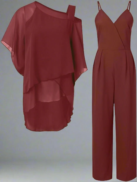 Damen Luxus-Chiffon Abendset mit Spitze und schulterfreiem Design