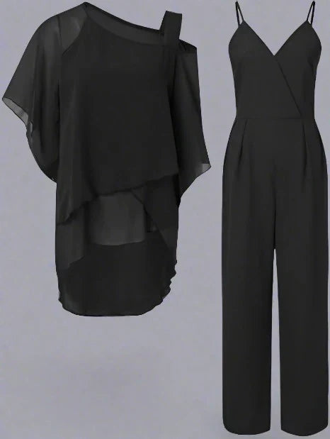 Damen Luxus-Chiffon Abendset mit Spitze und schulterfreiem Design