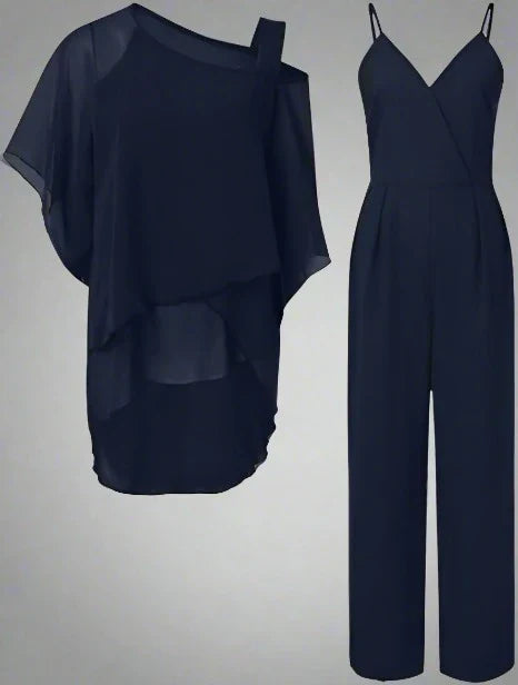 Damen Luxus-Chiffon Abendset mit Spitze und schulterfreiem Design