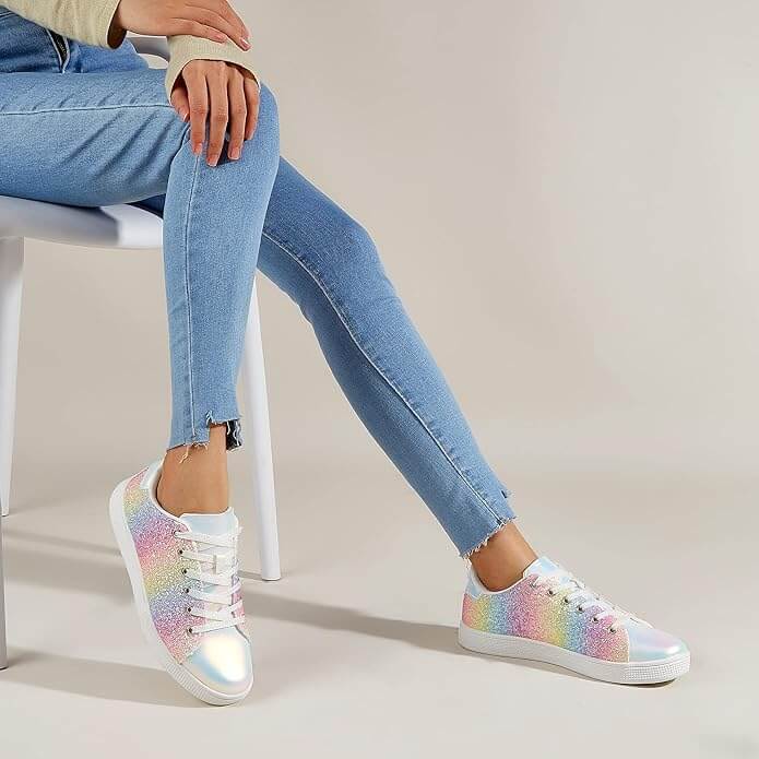 Damen Glitzer Sneaker mit Schnürung