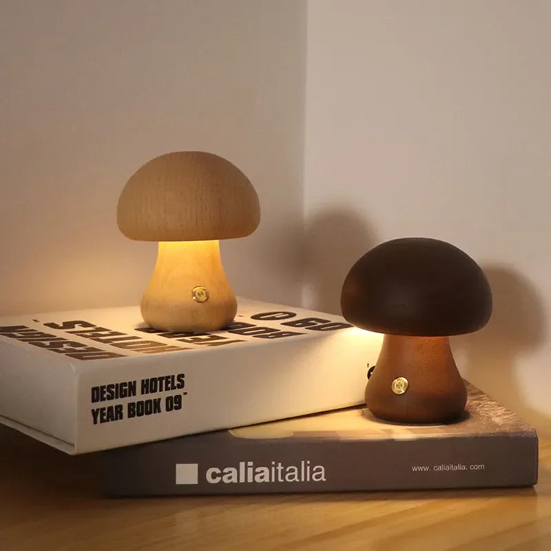 Wiederaufladbare Tischlampe aus Holz mit LED-Licht