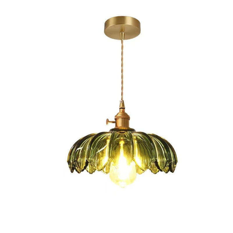 Vintage Glas Blumen Hängelampe mit Kupferfassung