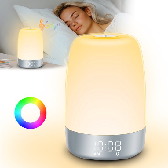 LED-Wecker mit Farbwechsel, digitaler Anzeige und Musikfunktion, ideal für Schlafzimmer.
