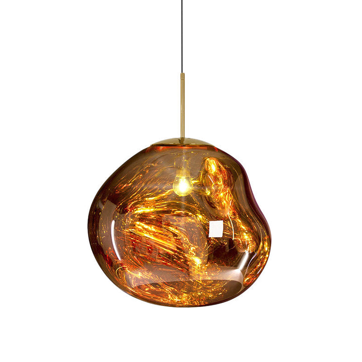 Moderne bernsteinfarbene Glas-Pendelleuchte, LED, elegantes Design, Wohnzimmerbeleuchtung.