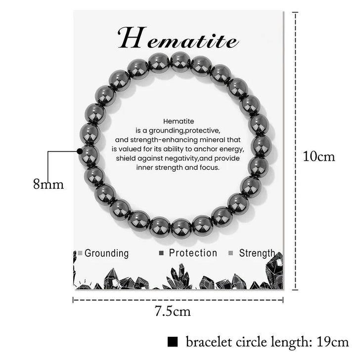 Hämatit Armband, 19cm, 8mm Perlen, Schutz, Erdung, Stärke, Schmuck, Heilstein, Schwarz