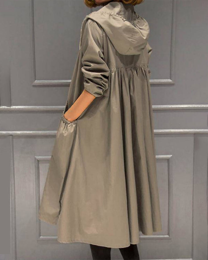 Damen-Kapuzen-Windbreaker-Trenchcoat mit Reißverschluss