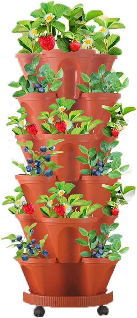 "6-Etagen vertikaler Pflanzturm für Blumen und Kräuter, platzsparend, modernes Design, ideal für kleine Gärten."