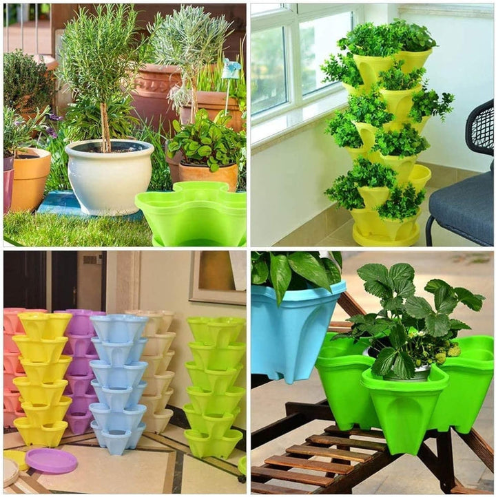 "6-Etagen vertikaler Pflanzturm für Blumen und Kräuter, platzsparend, modernes Design, ideal für kleine Gärten."