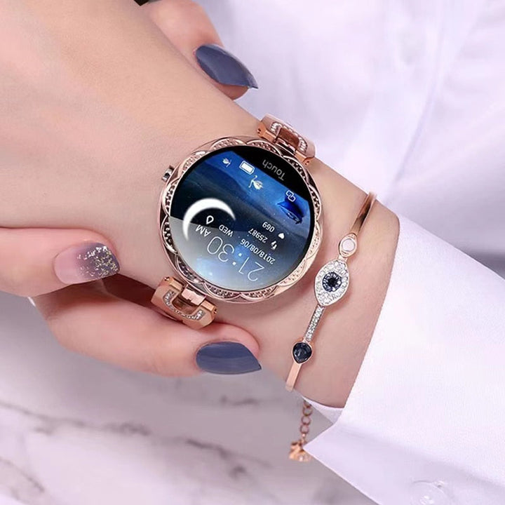 Luxus Smartwatch Damen, roségold, rundes Zifferblatt, Touchscreen, elegantes Design
