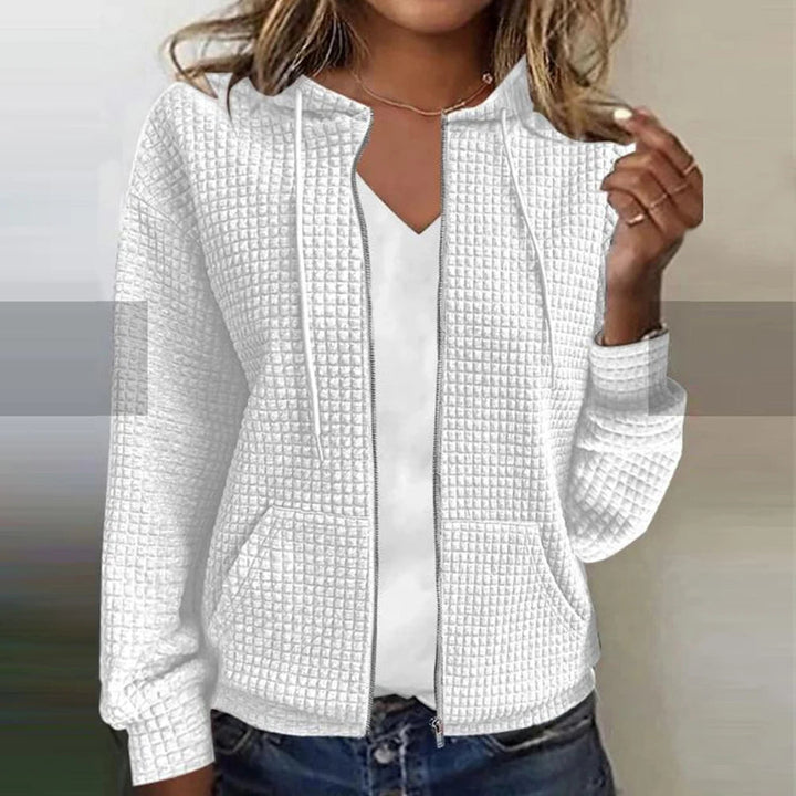 Damen Kapuzen-Sweatshirt aus Waffle-Stoff mit Reißverschluss