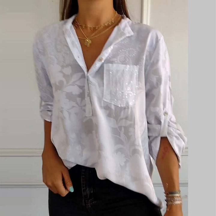 Floré-Bluse: Bedruckte Damenbluse mit Vordertasche