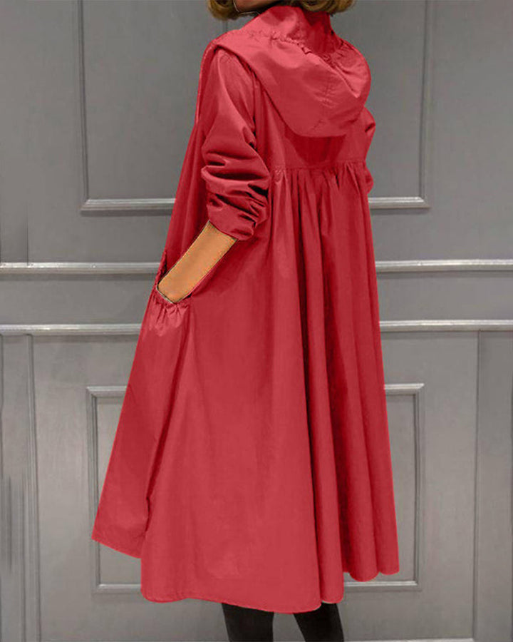 Damen-Kapuzen-Windbreaker-Trenchcoat mit Reißverschluss