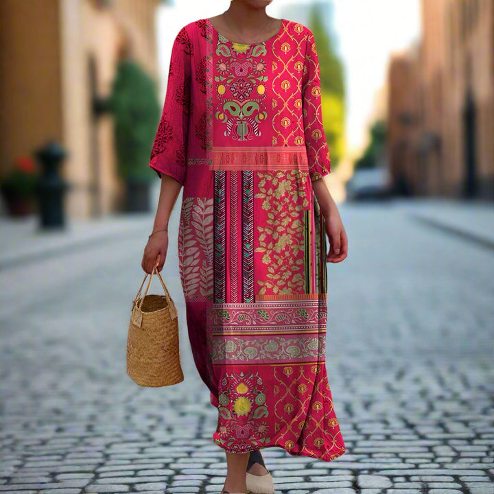 Damen Boho Kaftan Kleid mit Boho-Muster