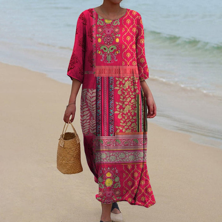 Damen Boho Kaftan Kleid mit Boho-Muster