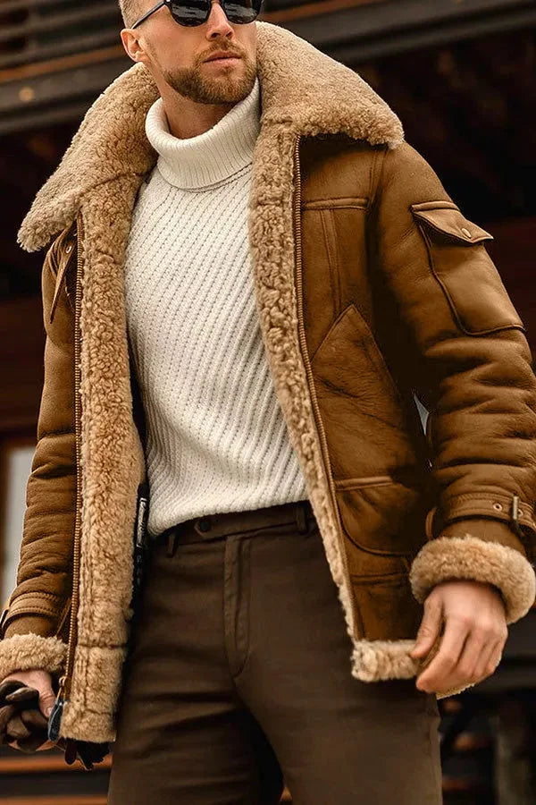 Stilvolle Herren Fliegerlederjacke mit Schaffell