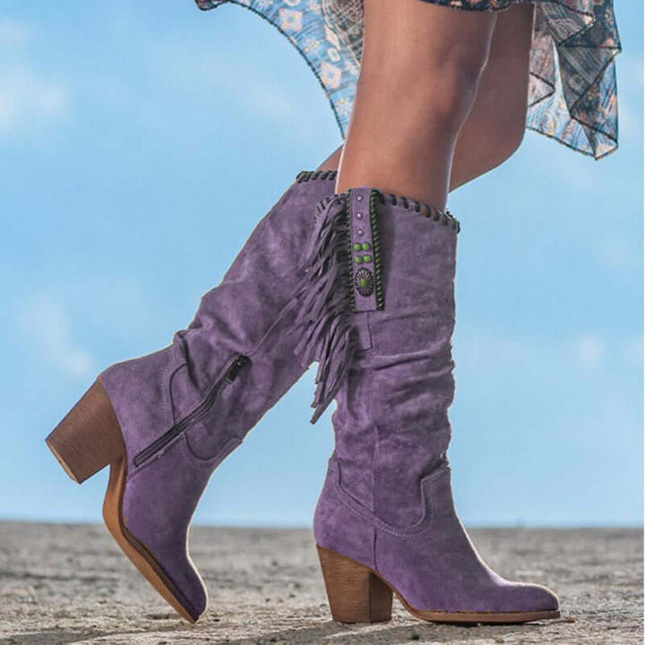 Damen Western-Reitstiefel: Kniehoch, Blockabsatz