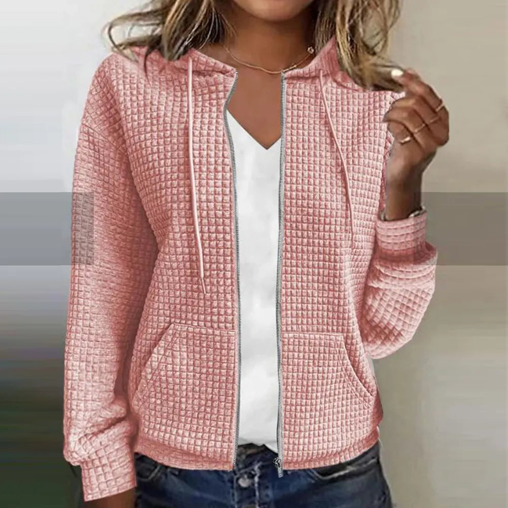 Damen Kapuzen-Sweatshirt aus Waffle-Stoff mit Reißverschluss