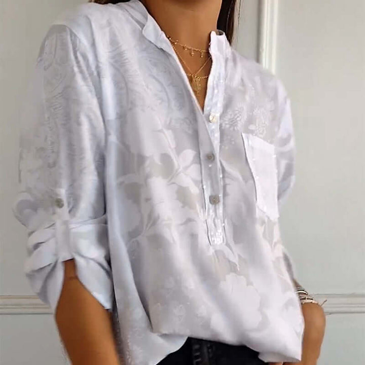 Floré-Bluse: Bedruckte Damenbluse mit Vordertasche