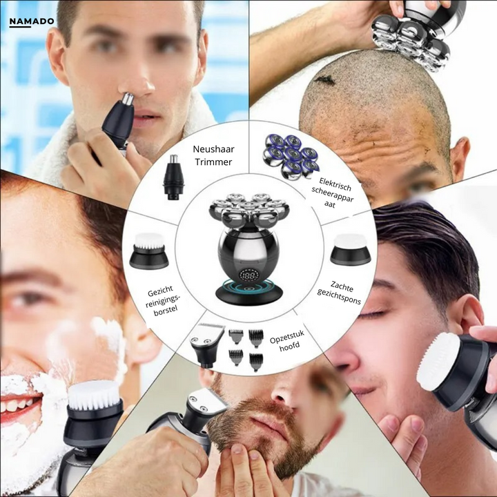 "7D Rasierer, wasserdicht & ergonomisch, mit flexiblem Messerkopf für reizfreie Rasur, ideal für Gesichtskonturen."