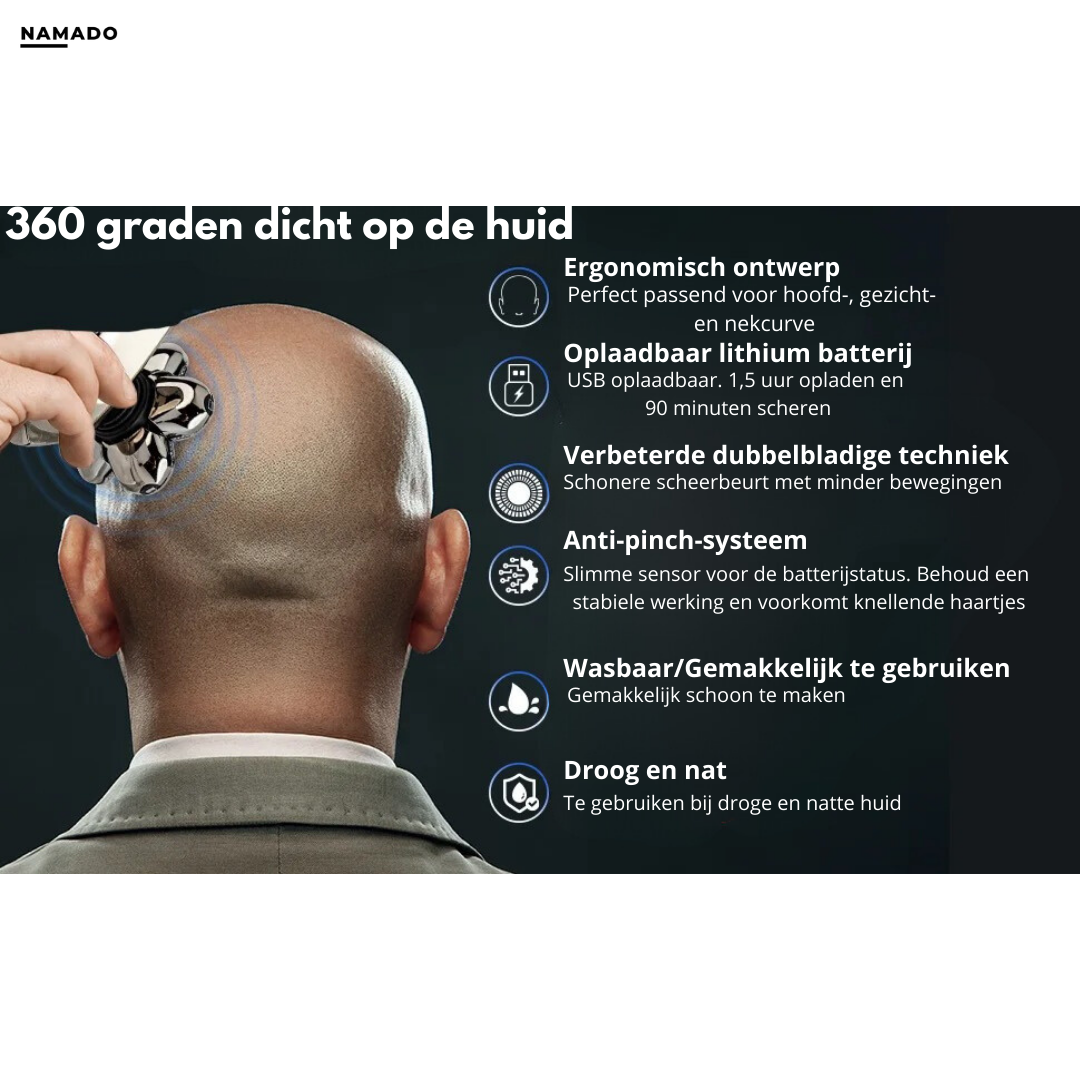 "7D Rasierer, wasserdicht & ergonomisch, mit flexiblem Messerkopf für reizfreie Rasur, ideal für Gesichtskonturen."