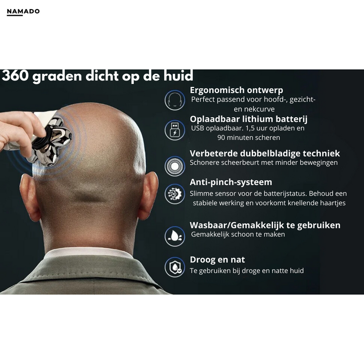 "7D Rasierer, wasserdicht & ergonomisch, mit flexiblem Messerkopf für reizfreie Rasur, ideal für Gesichtskonturen."