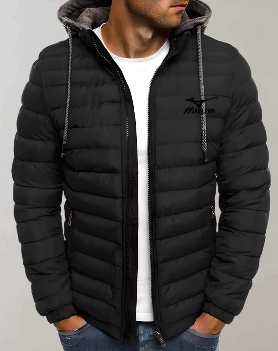 Herren Winterjacke: Gepolsterte Daunenjacke mit Kapuze