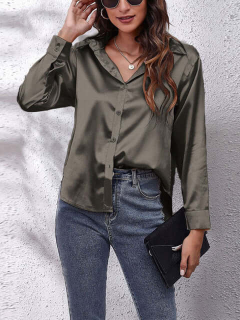 Damen Seidenhemd Langarm Elegant