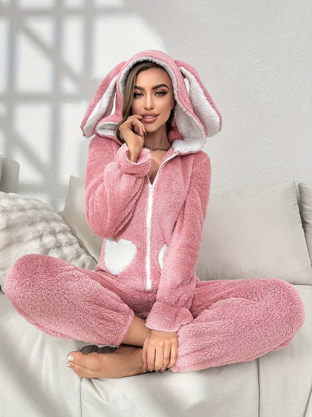 Damen Winter-Onesie mit Kapuze: Flauschig & Warm