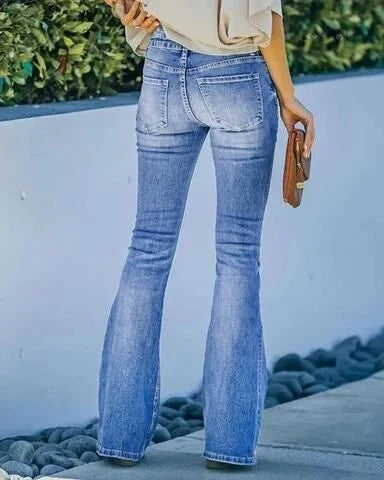 Dehnbare Damenjeans in Hell- und Dunkelblau