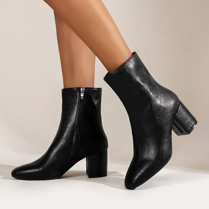 Damen Stiefeletten mit Blockabsatz und Spitze