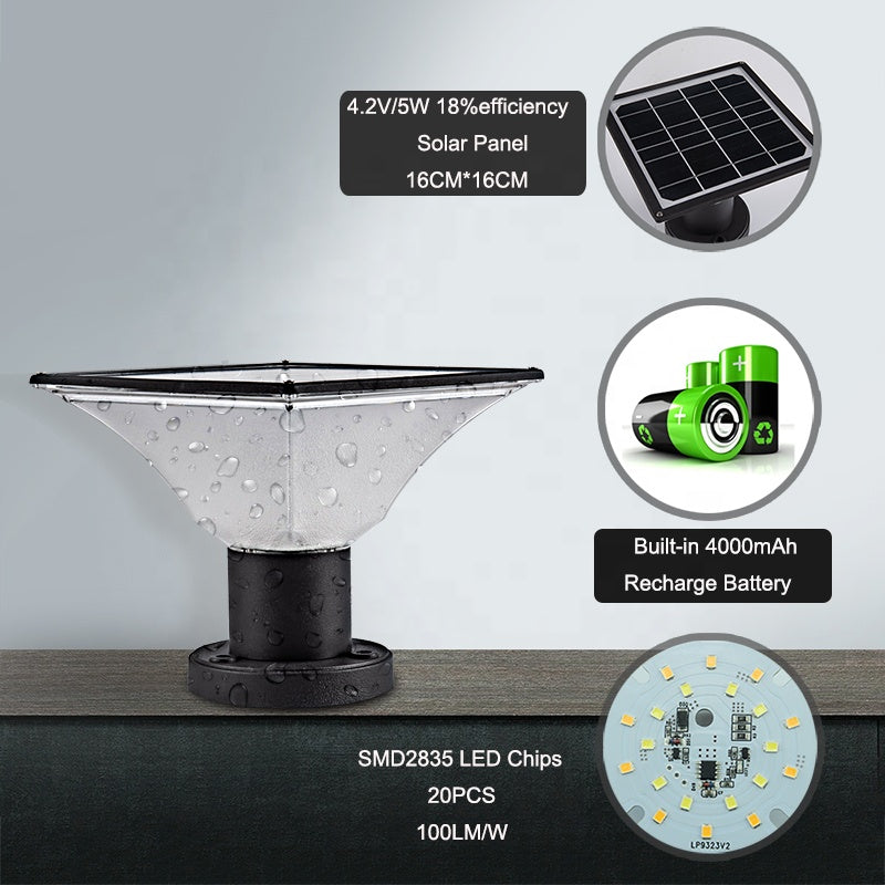 Wasserdichte Solar-Säulenleuchte für Außenbereiche