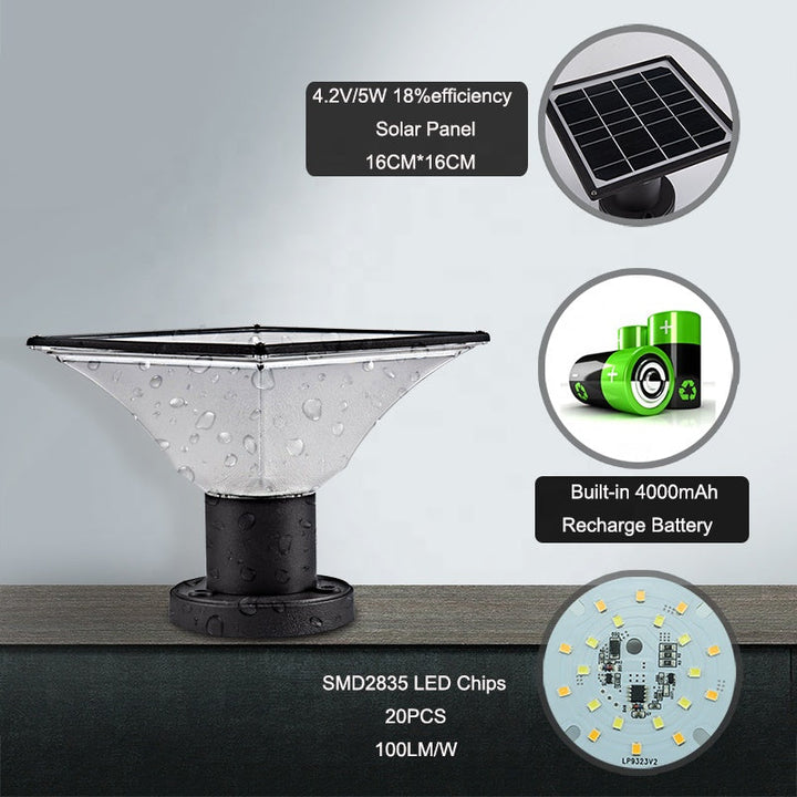 Wasserdichte Solar-Säulenleuchte für Außenbereiche