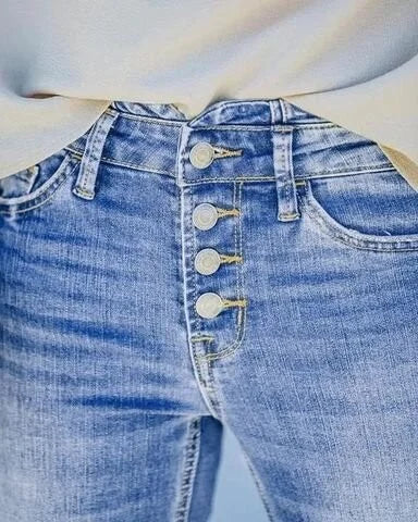 Dehnbare Damenjeans in Hell- und Dunkelblau