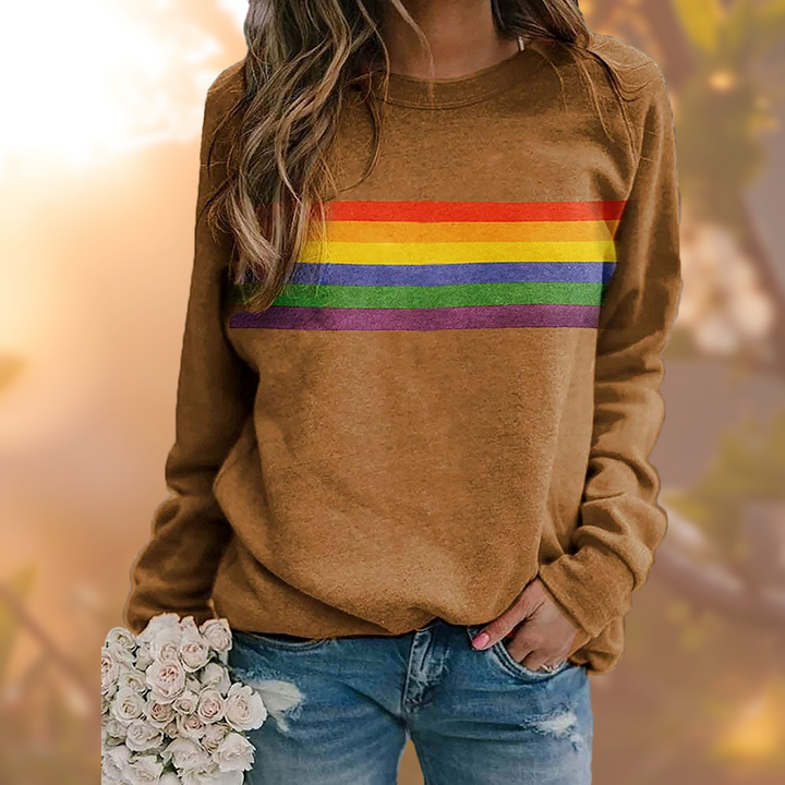 Weicher Regenbogenpullover für Damen mit Retrocharme