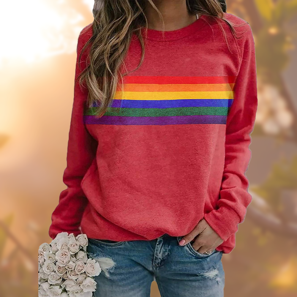Weicher Regenbogenpullover für Damen mit Retrocharme
