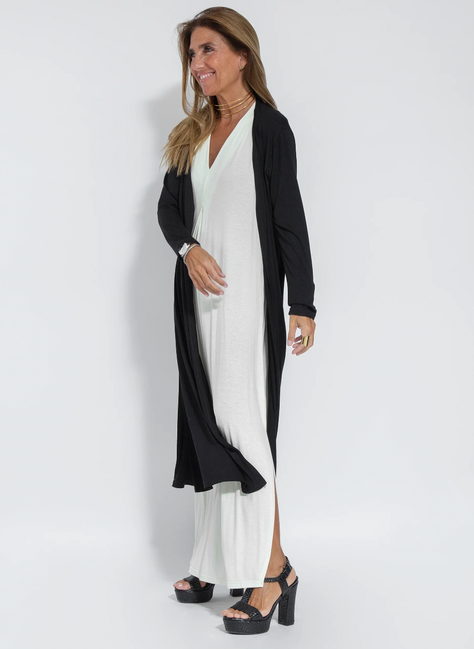 Damen Set: Elegantes Schwarzes Kleid und Weiße Weste