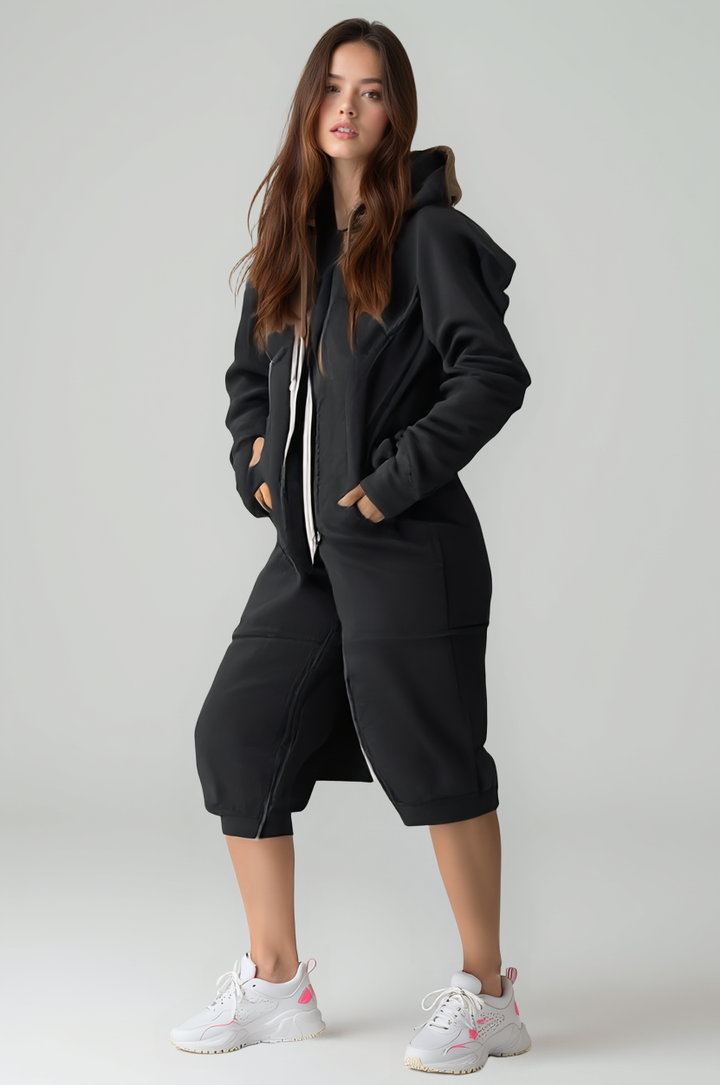 Damen Knielanger Zip-Up Hoodie mit Kapuze - Wintermode