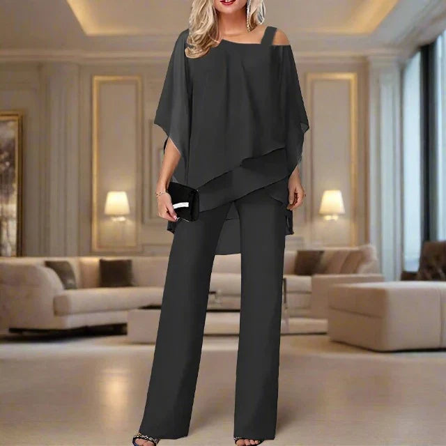Damen Luxus-Chiffon Abendset mit Spitze und schulterfreiem Design