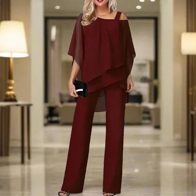 Damen Luxus-Chiffon Abendset mit Spitze und schulterfreiem Design
