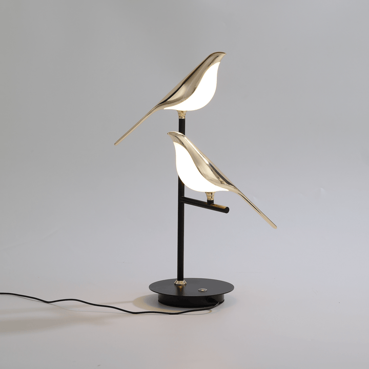 Moderne LED Tischlampe mit Gold Vögel Design